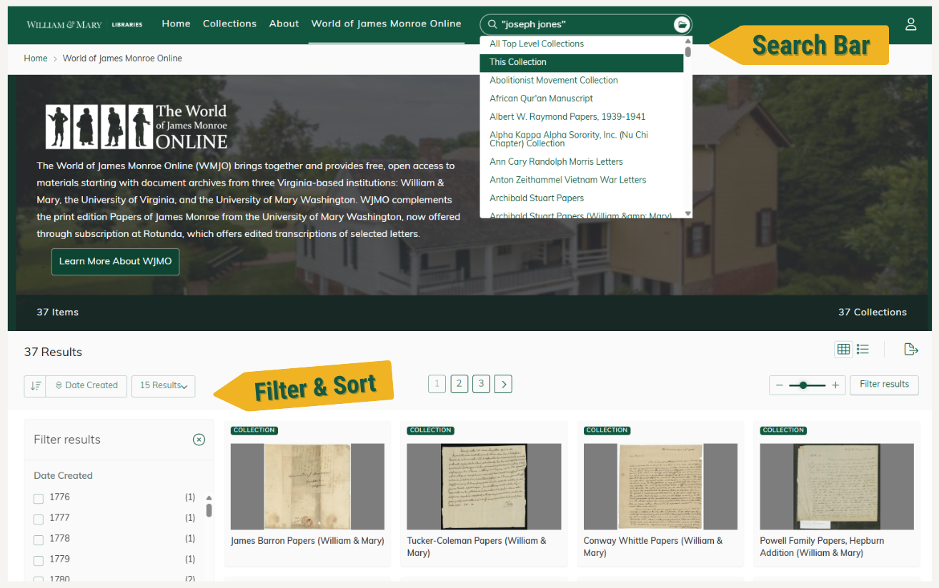 web screen shot of WJMO search page