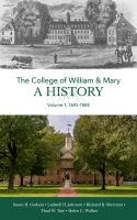 original drawing of people in front of the Wren building and current image of Wren building