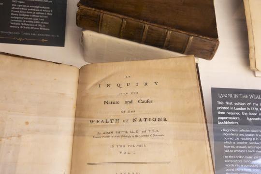 Closeup of the Wealth of Nations opened to the title page