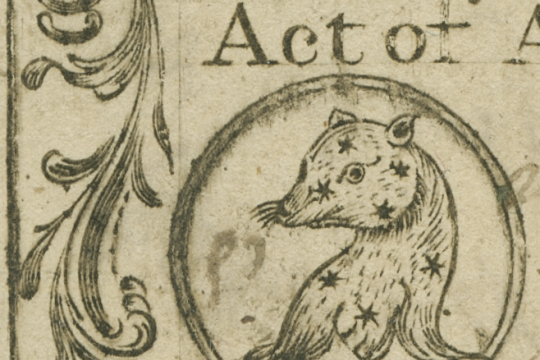 Detailed motif from a 1771 One Pound Note issued in North Carolina