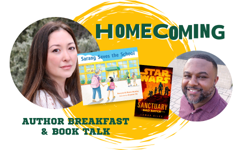 Homecoming Author Breakfast and Book talk with photos of the authors and their books