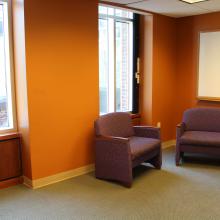 Interior of prayer and meditation room with two soft armchairs