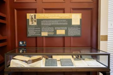 Exhibit case containing the Wealth of Nations and other related documents