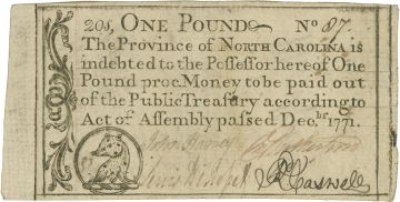 1771 One Pound Note from North Carolina
