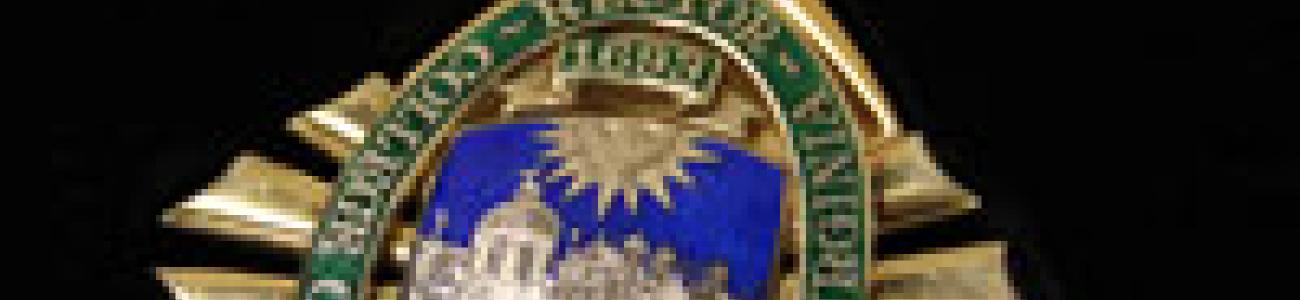 Closeup of the rector's badge featuring the William and Mary crest