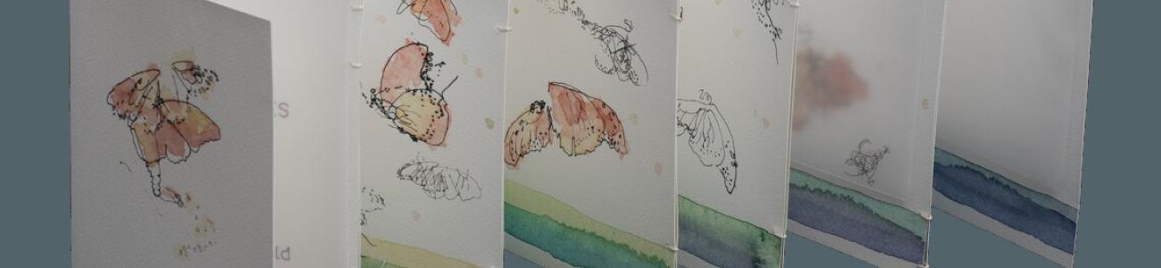 Accordian folding zine with watercolor illustrations of monarch butterflies