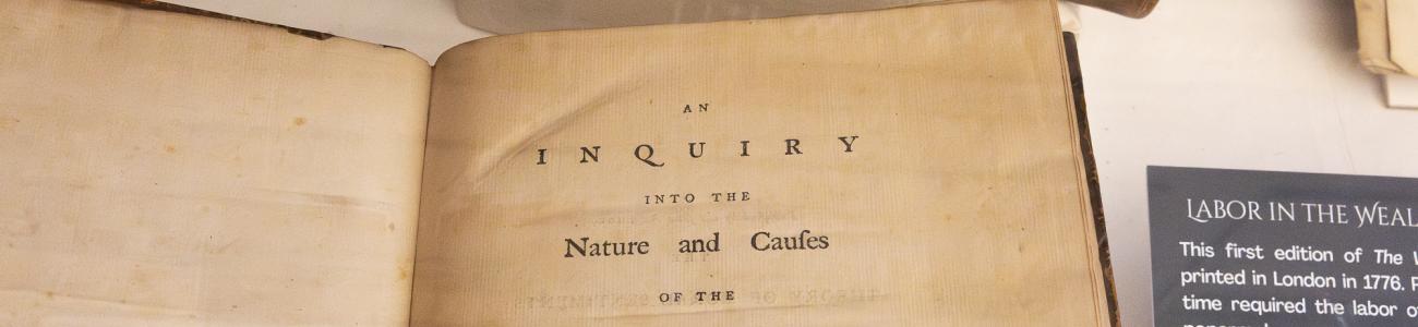 Closeup of the Wealth of Nations opened to the title page