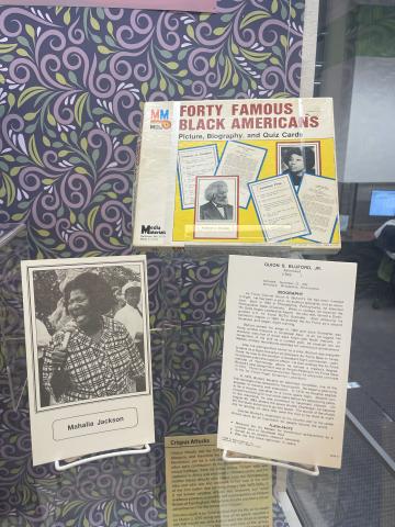 Forty Famous Black Americans card game featuring photos, biographies, and trivia questions