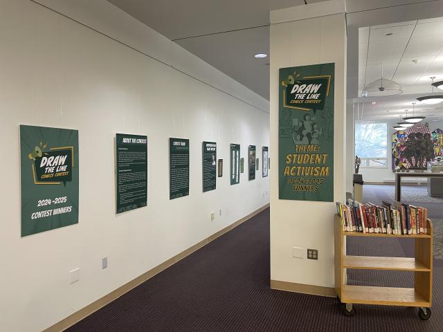 Exhibit installation view of Draw the Line Comics Contest