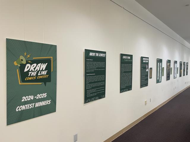 Exhibit installation view of Draw the Line Comics Contest