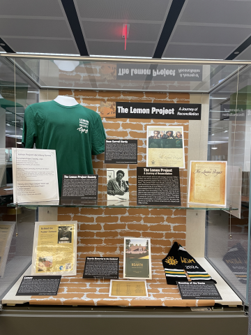 Case image for Lemon Project exhibit in Swem Library's lobby, March 2025