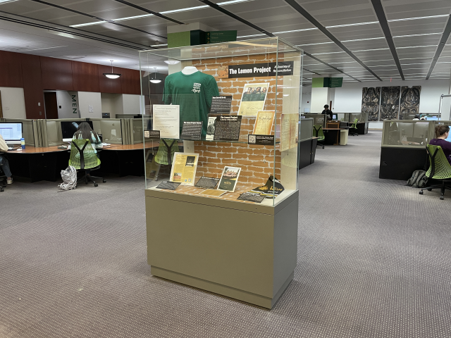 Case for the Lemon Project exhibit in Swem Library's lobby, March 2025