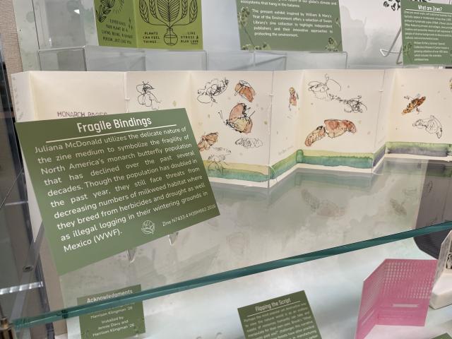 Monarch Pages accordian style zine with watercolor and ink drawings of butterflies