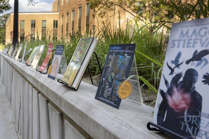 Graduating student book selections on display at the end of year party