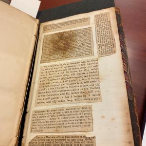 Recipes and household tips taken from newspapers and pasted into a book