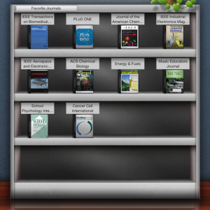 Screenshot of the BrowZine bookshelf feature