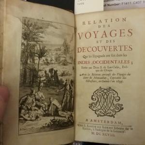 Title page and illustration in the 1698 edition of Las Casas, printed in French