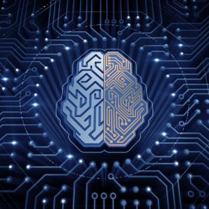 Illustration of a brain with network circuitry surrounding it