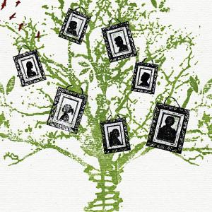 Illustration of tree with portraits hung from the branches