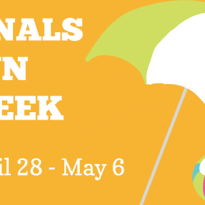 Finals Fun Week flyer with beach ball and umbrella