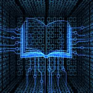High tech Book illustration with 1s and 0s and computer circuits