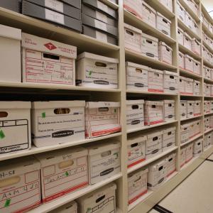 Shelves of boxes of papers from Robert Gates