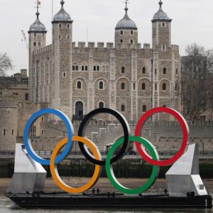 Olympic rings in the foreground