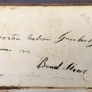 Interior front cover of a book inscribed to Horatia Nelson