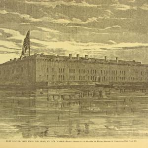 Illustration of Fort Sumter with American flag