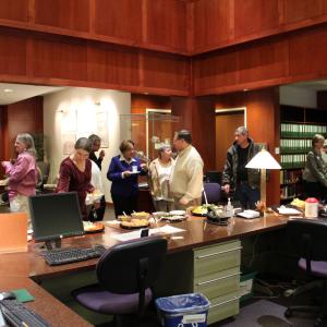 Group of people gathered in Special Collections' lobby