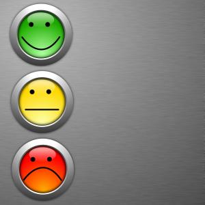 Rating scale using smiley faces in green, yellow, and red