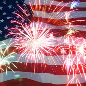 American flag with fireworks