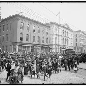 Large group of people fill the streets of downtown Richmond, VA for a Juneteenth celebration