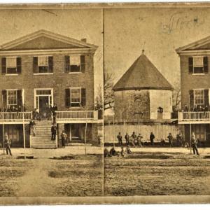 Stereoview showing DoG Street with the Munitions house in the background