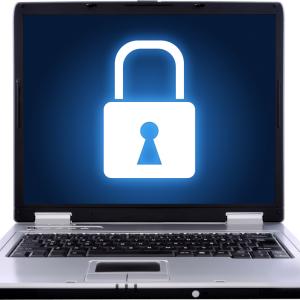 Laptop with a closed lock image on the screen