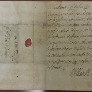 The letter written and signed by King William, showing the address on the left hand side