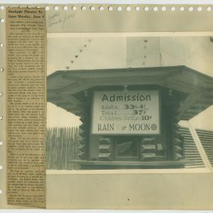 Newspaper clipping announces opening of the Stockade Theatre.