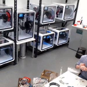 Swem Makerspace's wall of 3D printers