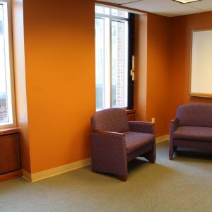 Interior of prayer and meditation room with two soft armchairs