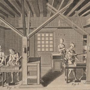 Engraving of printing presses