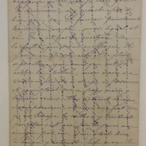 The final page of the letter. Hortense finished the page and then turned it 90 degrees and wrote across her other words, leaving her signature partly visible on the left-hand side