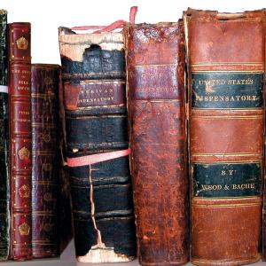 Spines of leather bound rare books