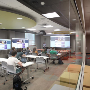 Students listen to a library instruction session in the Ford Classroom