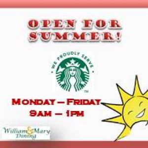Flyer announcing the opening of Starbucks in Swem for the summer