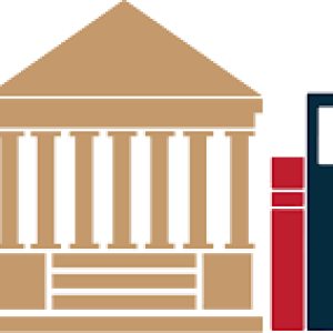 Icon of an institution with books on either side