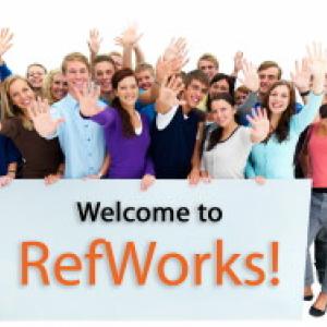Group of people waving and holding a sign that says Welcome to RefWorks!