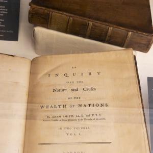 Closeup of the Wealth of Nations opened to the title page